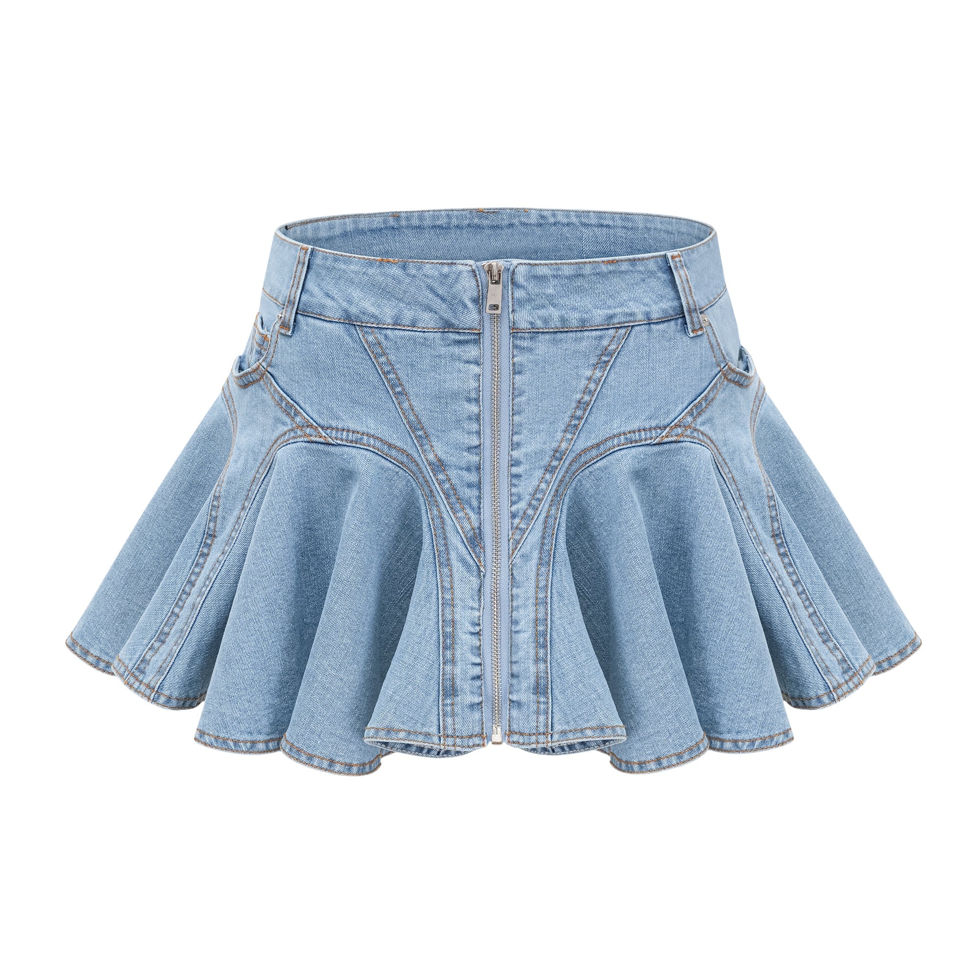 Katy | denim flounce-hem skirt