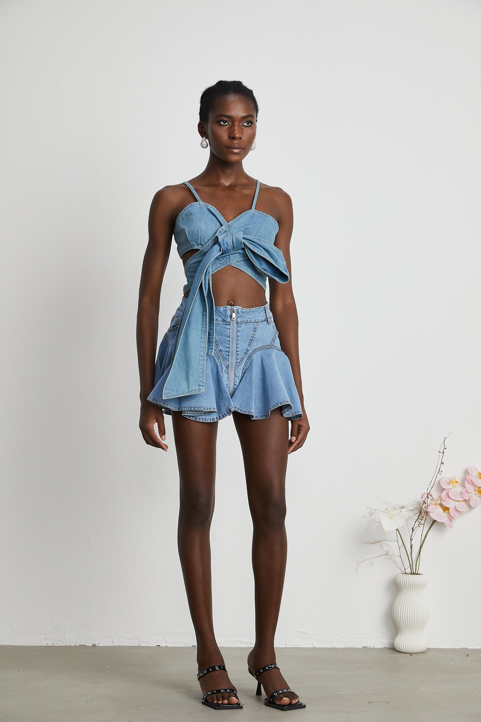 Katy | denim flounce-hem skirt