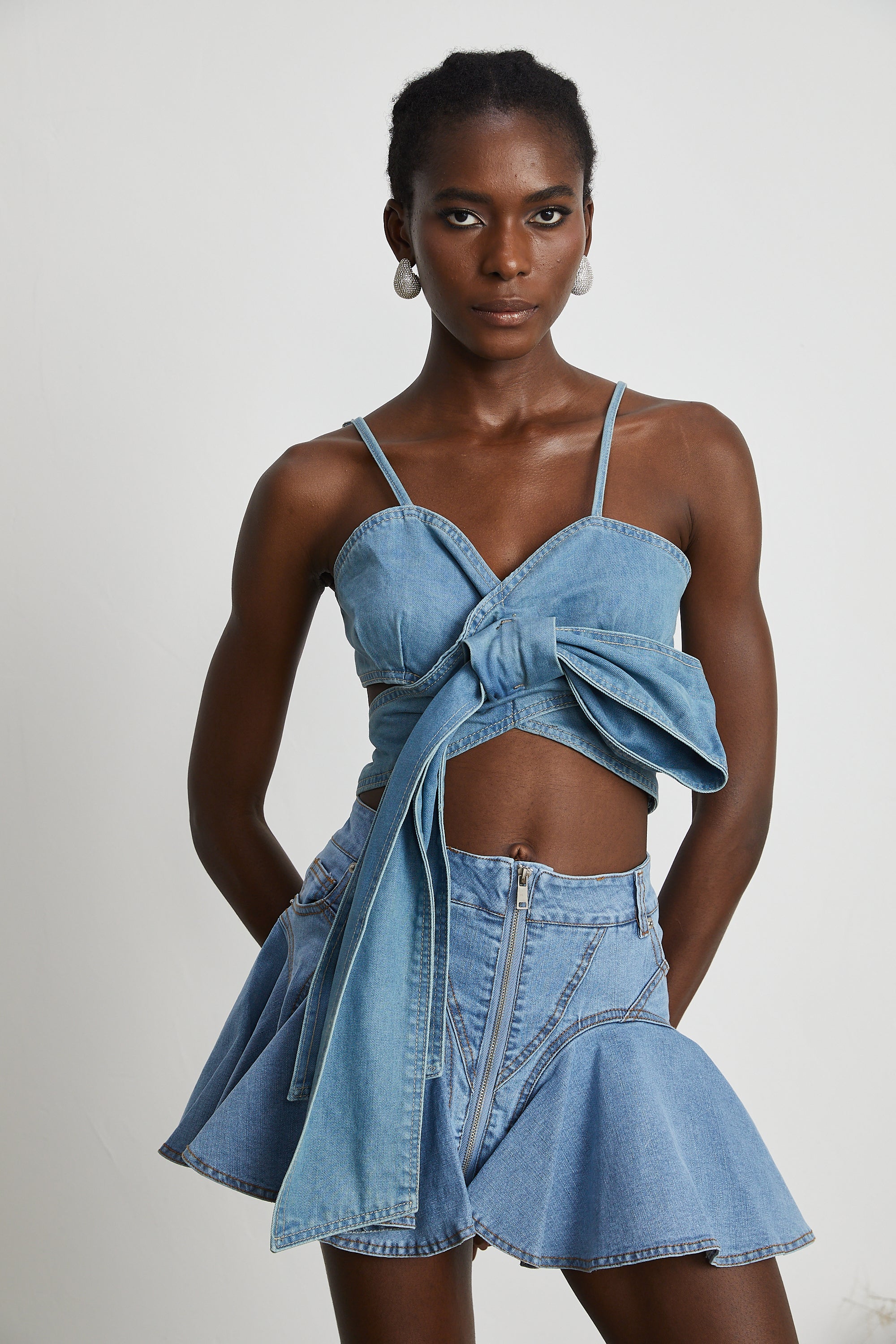 Katy | denim flounce-hem skirt
