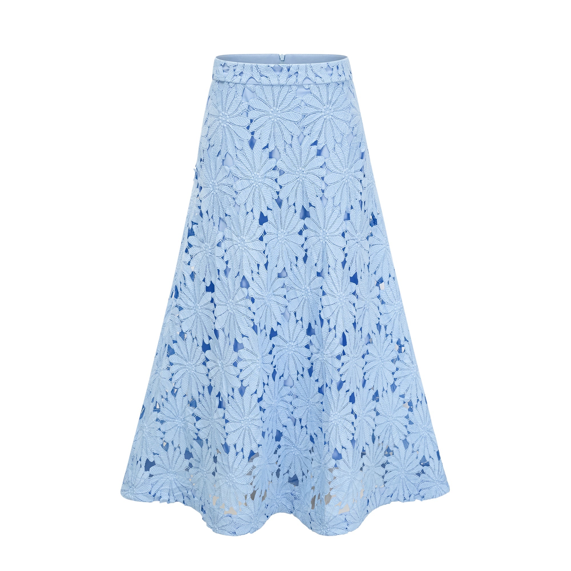 Audrey blue guipure-lace top & skirt matching set