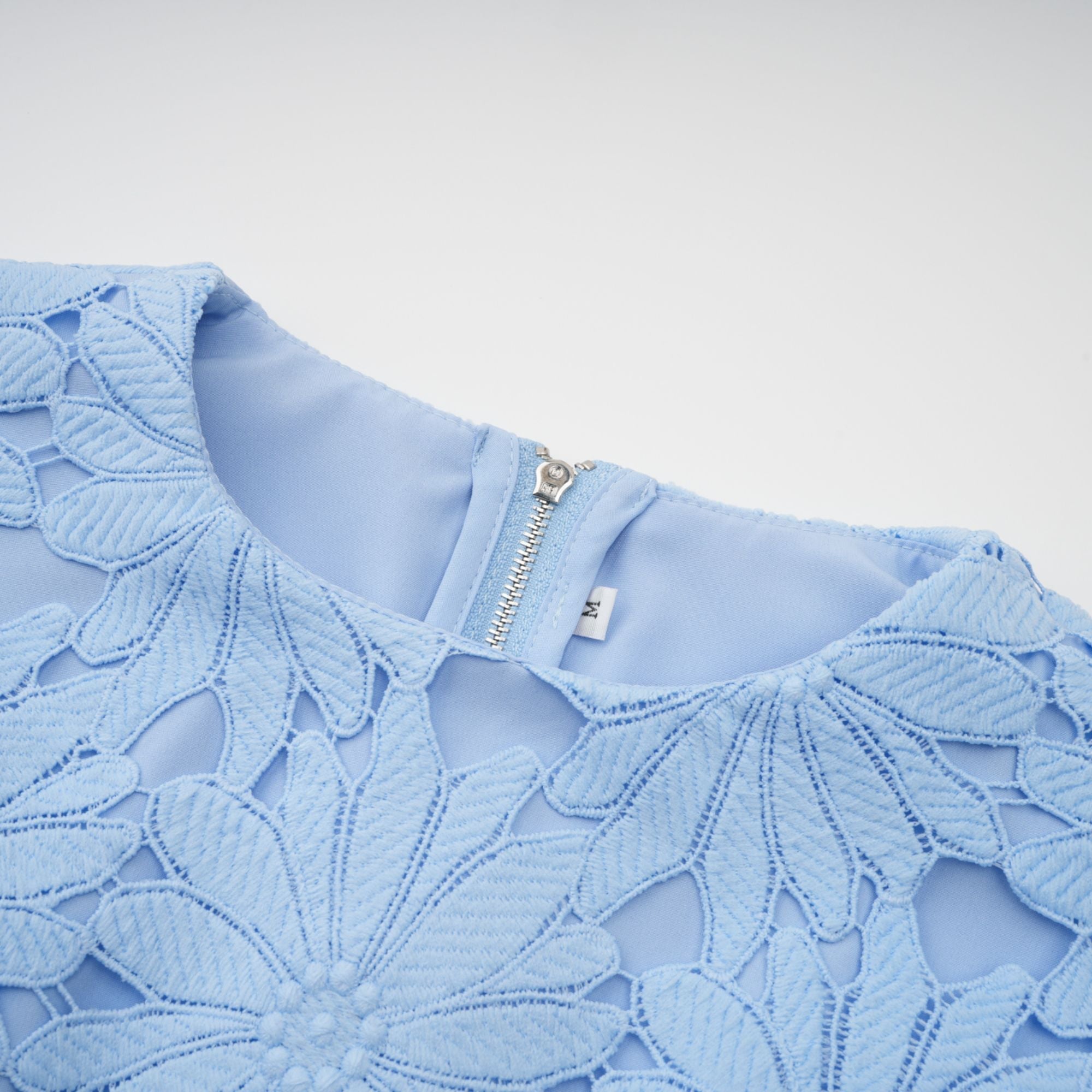 Audrey blue guipure-lace top & skirt matching set