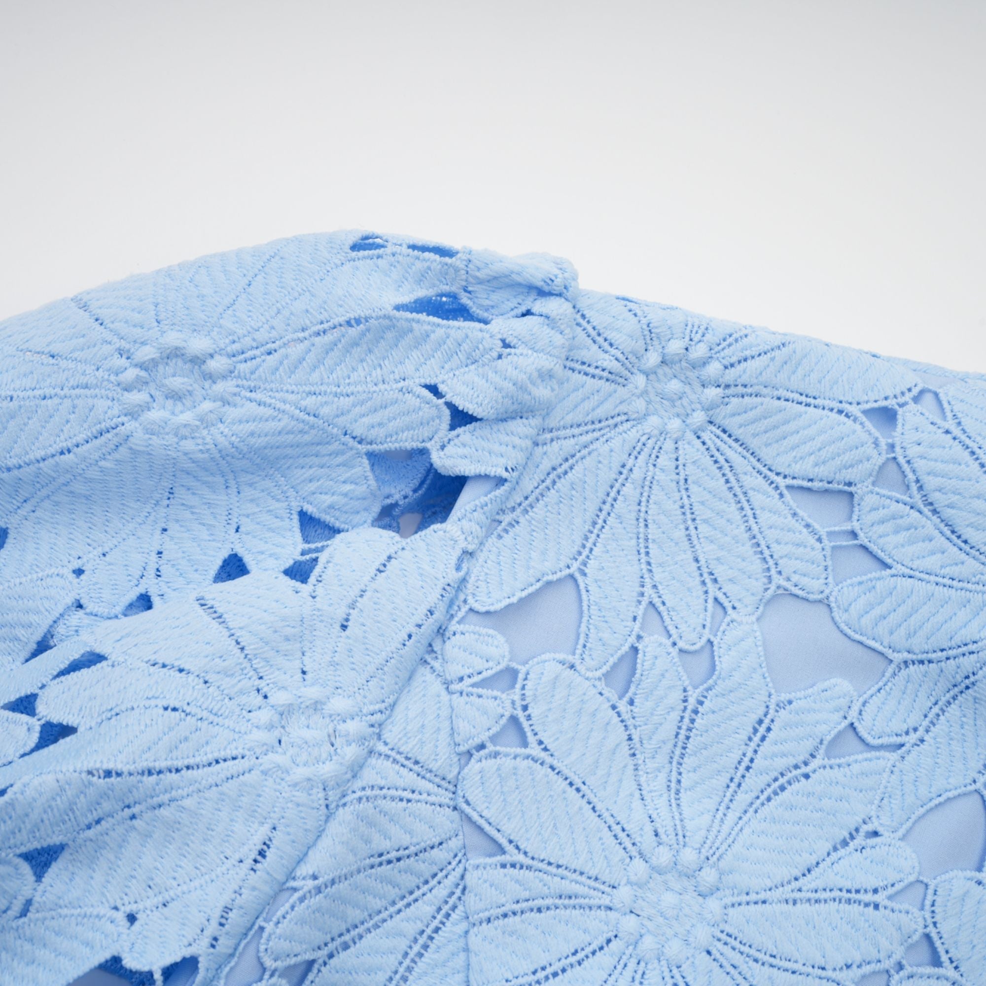 Audrey blue guipure-lace top & skirt matching set