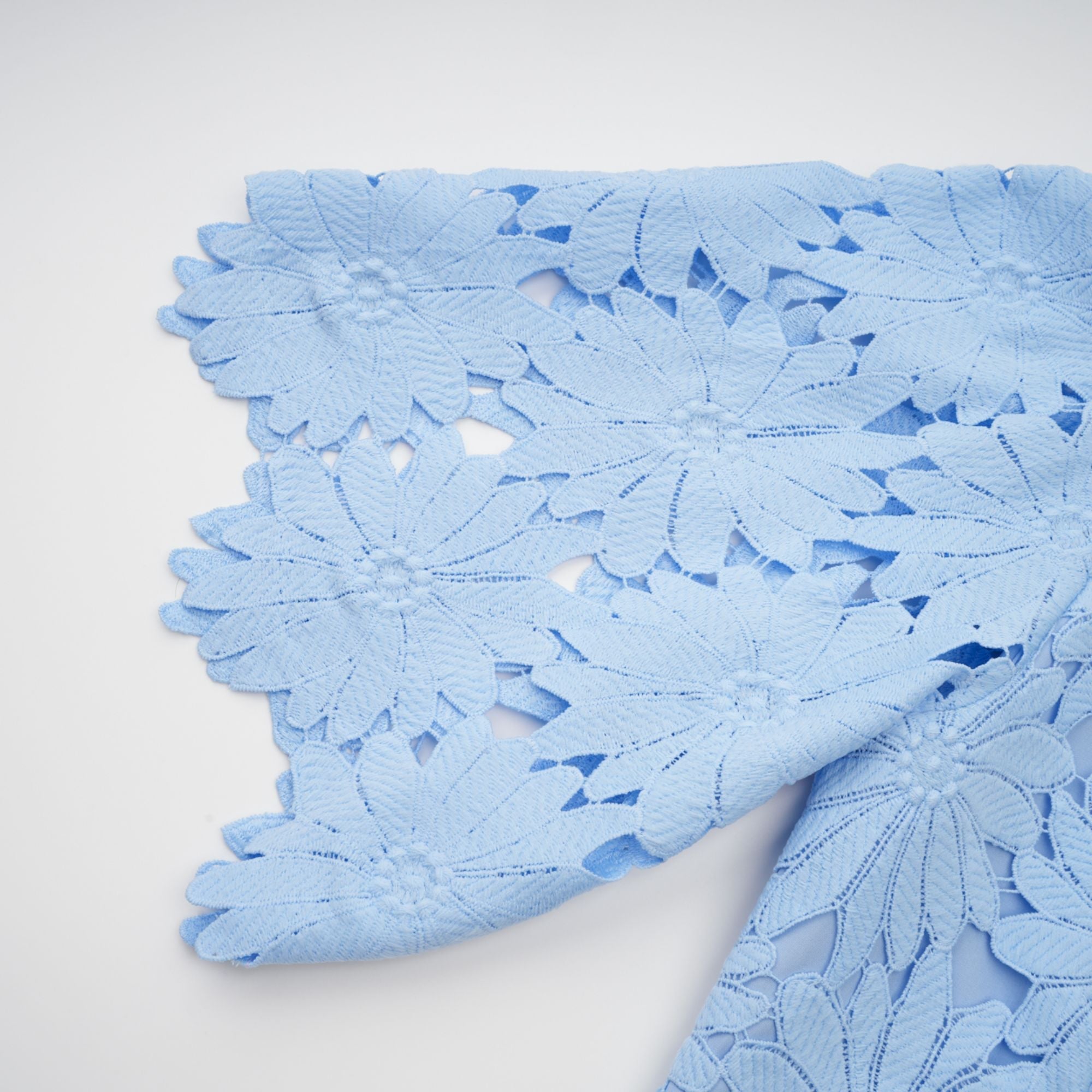 Audrey blue guipure-lace top & skirt matching set