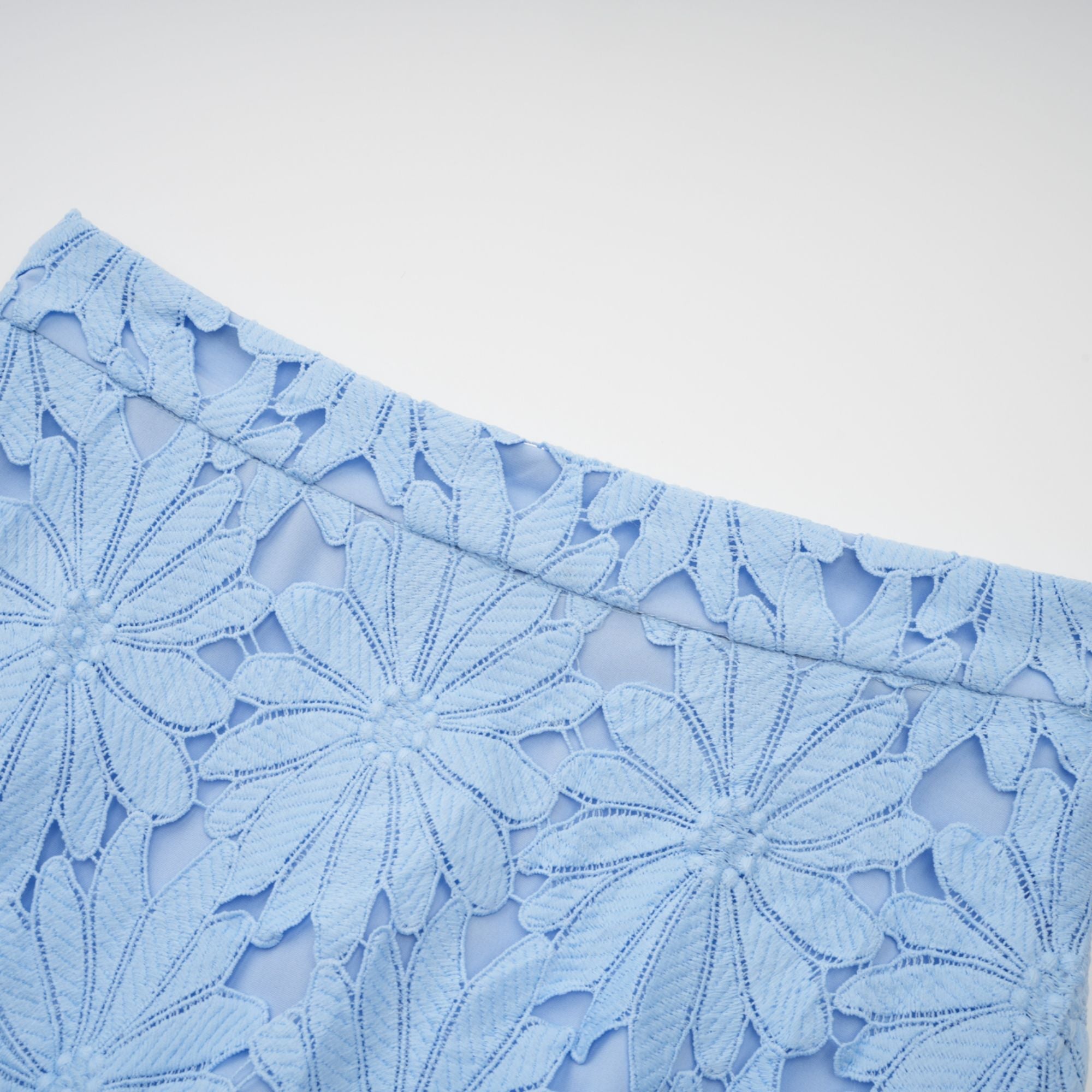 Audrey blue guipure-lace top & skirt matching set