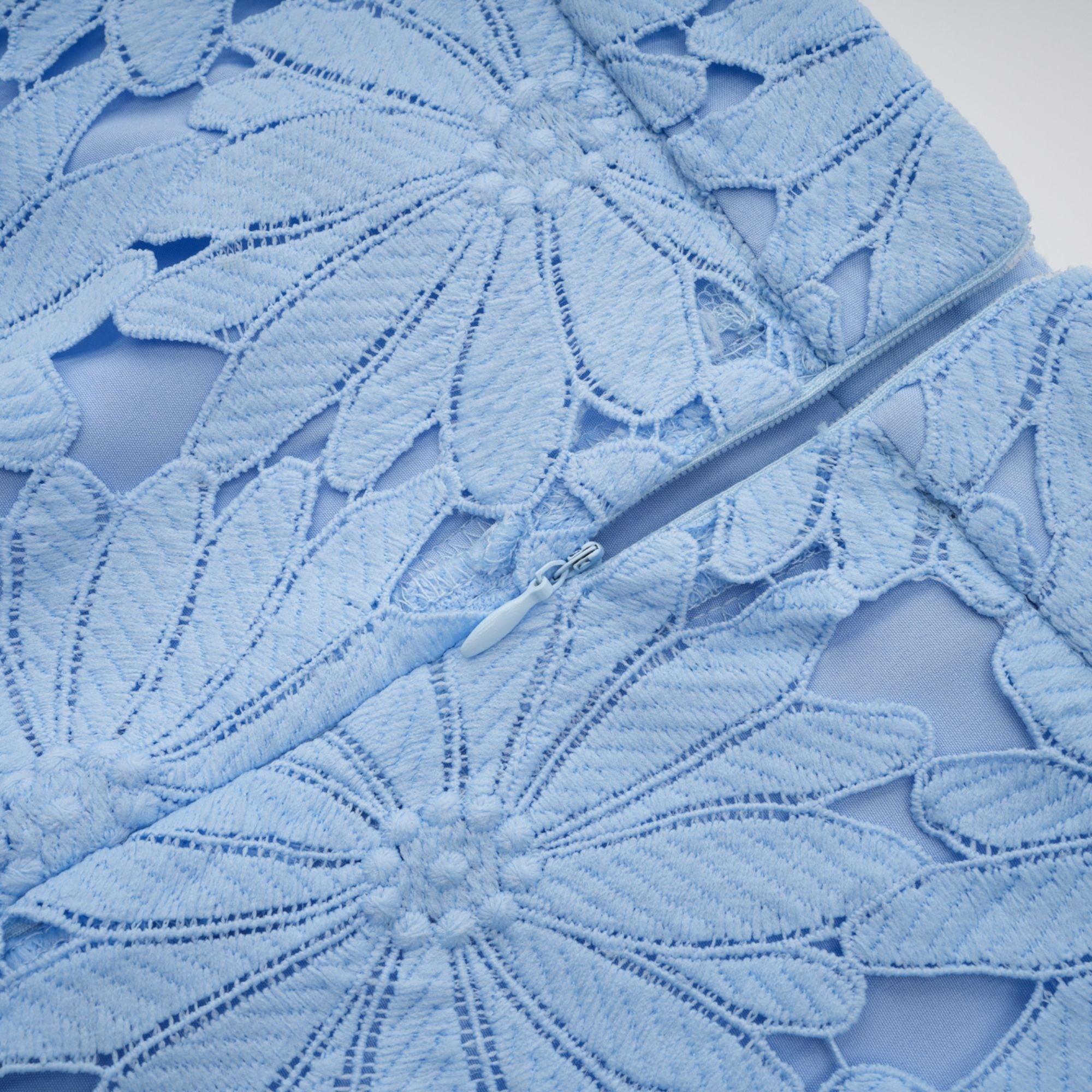 Audrey blue guipure-lace top & skirt matching set