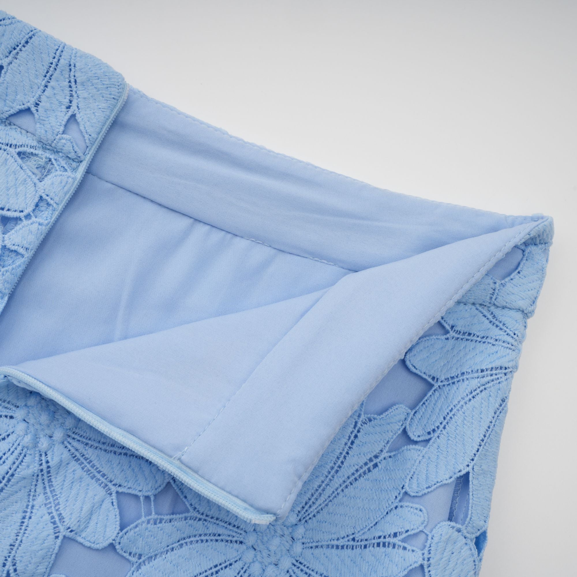 Audrey blue guipure-lace top & skirt matching set