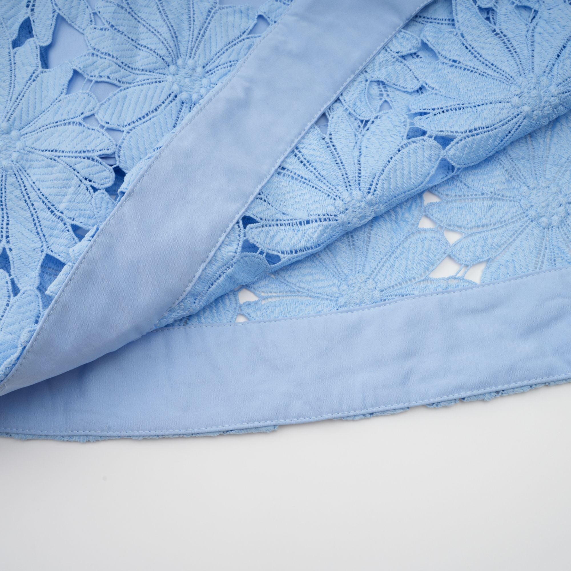 Audrey blue guipure-lace top & skirt matching set