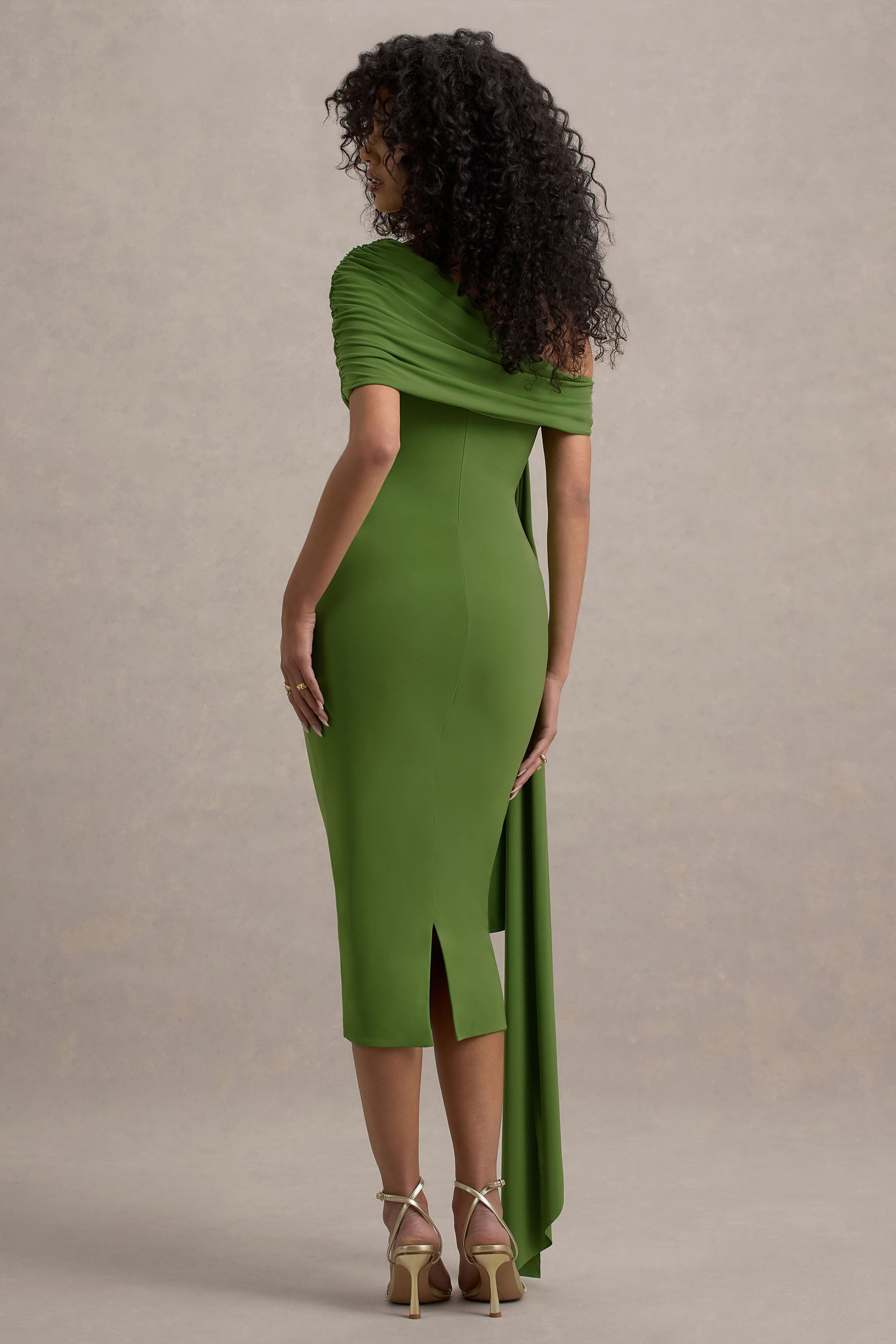 Vally | One-Shoulder Draped Midi Dress
