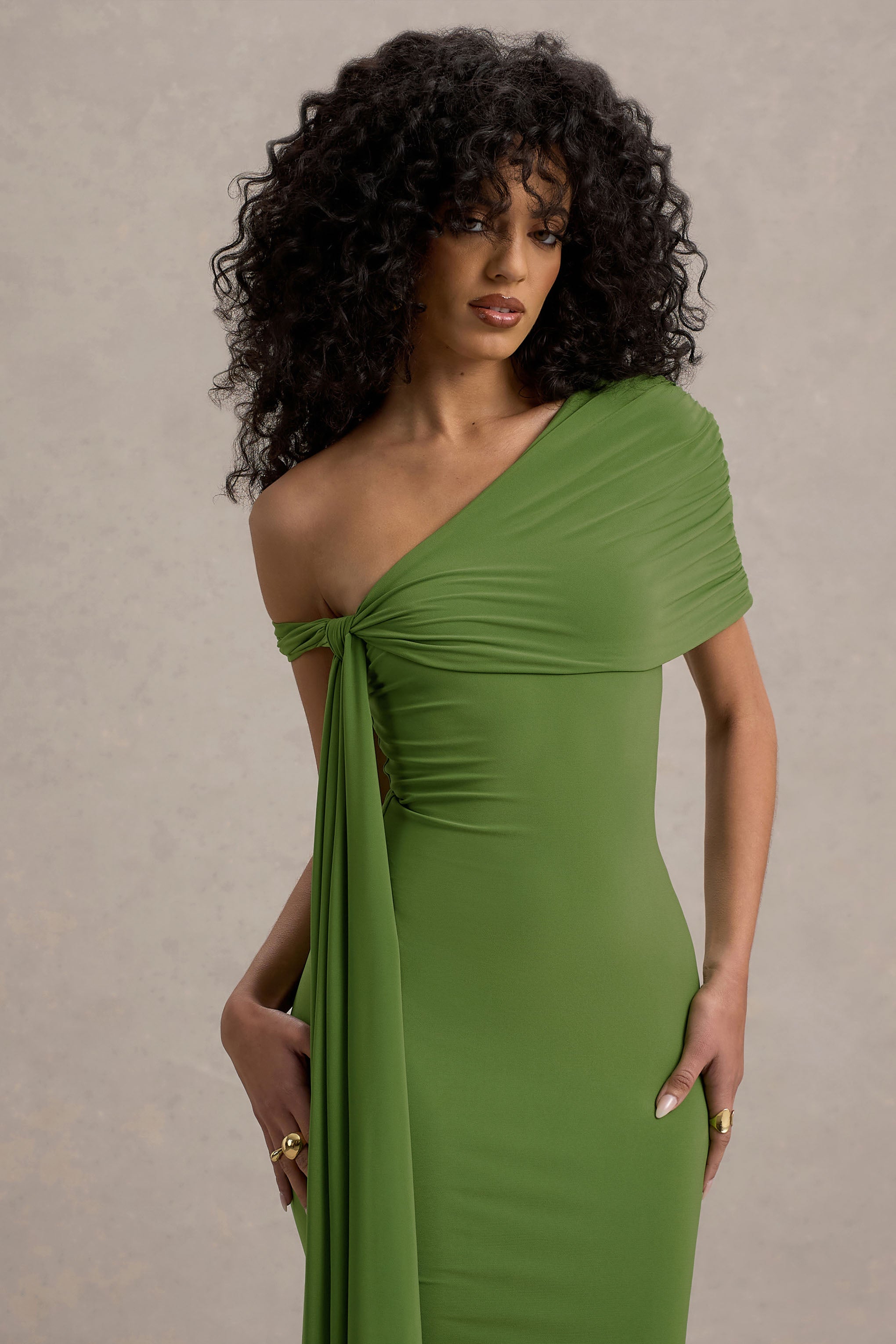 Vally | One-Shoulder Draped Midi Dress